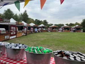 food catering shacks with large bowls of refreshment drinks
